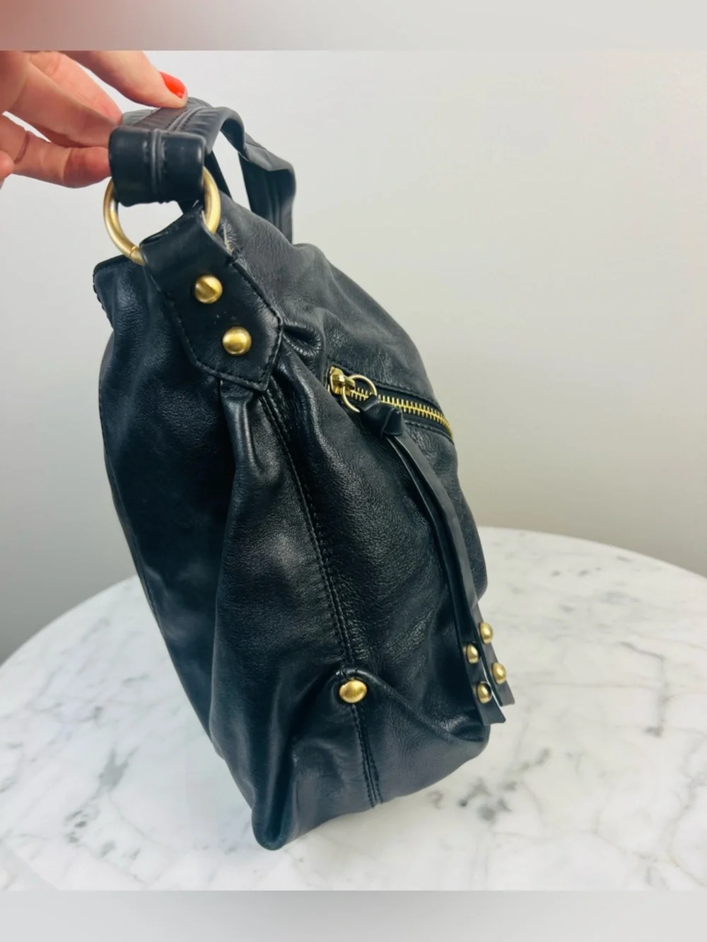 Steven by Steve Madden Black Leather Shoulder Bag – Hobo / Satchel Style - Picture 3 of 15